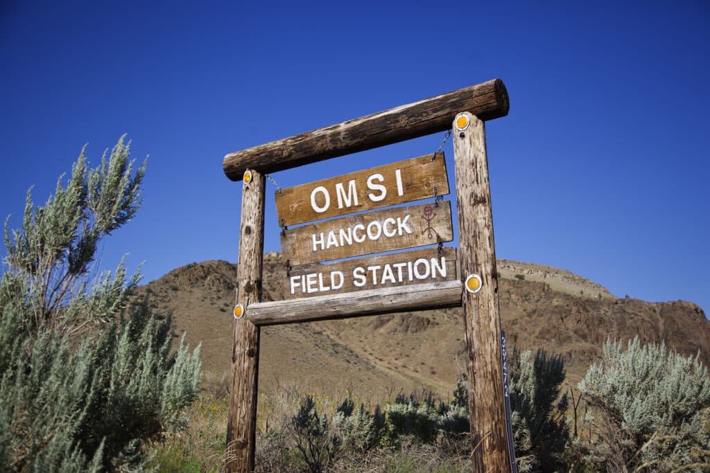 Welcome sign at OMSI's camp Hancock Field Station in Fossil, Oregon.