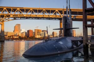 The USS Blueback Submarine docked at the Oregon Museum of Science and Industry.