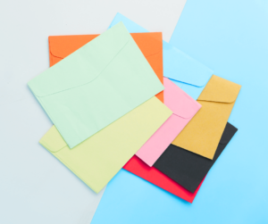 Colorful Envelopes on a blue table