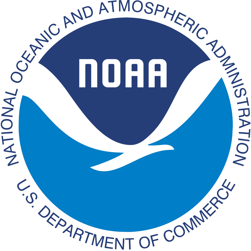 Logo for the National Oceanic and Atmospheric Administration, a circle with an abstract design evoking the ocean, waves, and sky.