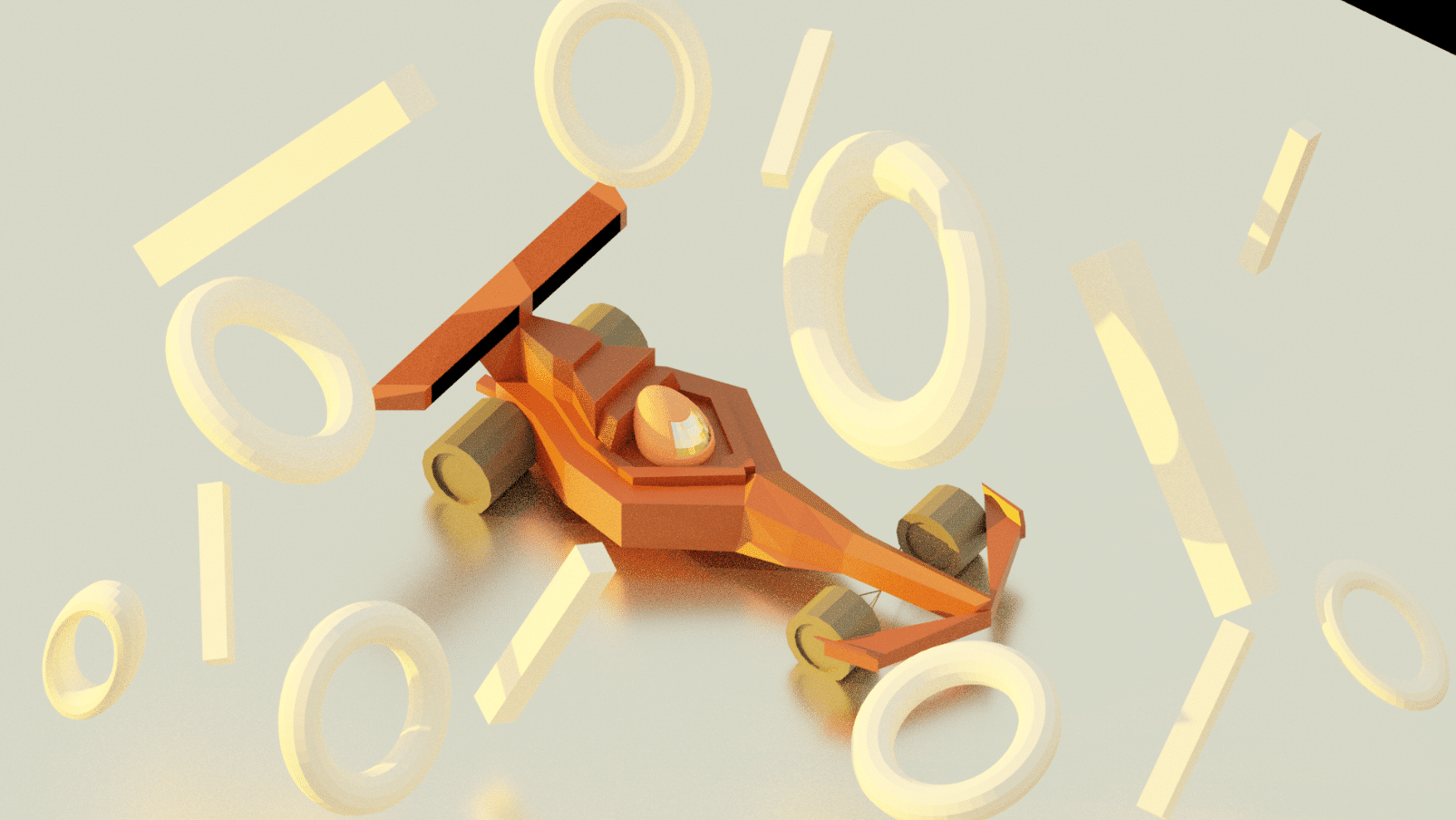 digital rendering of orange race car