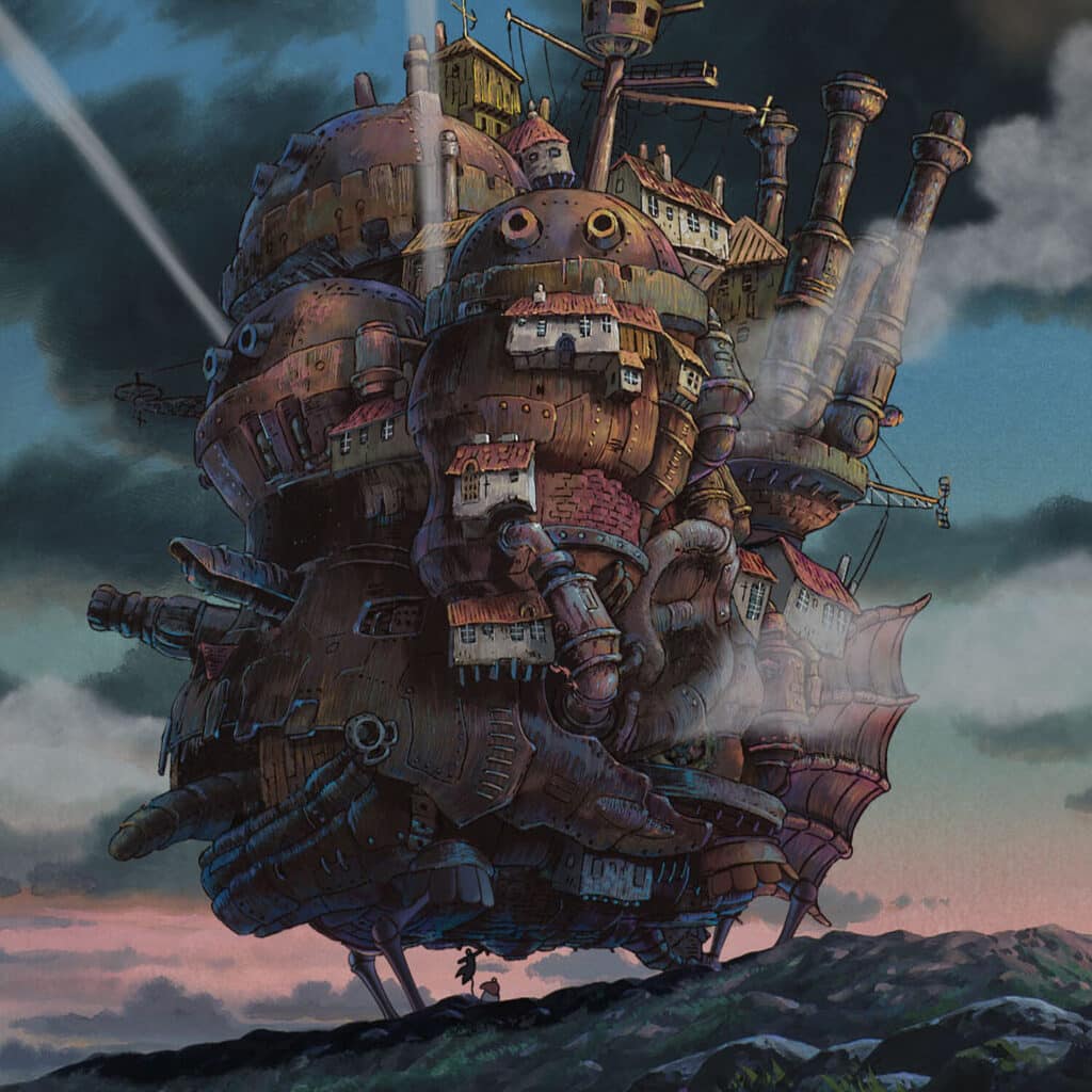 Still of the titular "moving castle," from the Studio Ghibli film "Howl's Moving Castle"